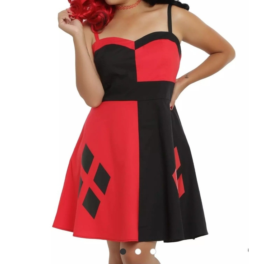 DC Comics Harley Quinn Skater Dress Hot Topic Red Black Diamond Plus Size 14